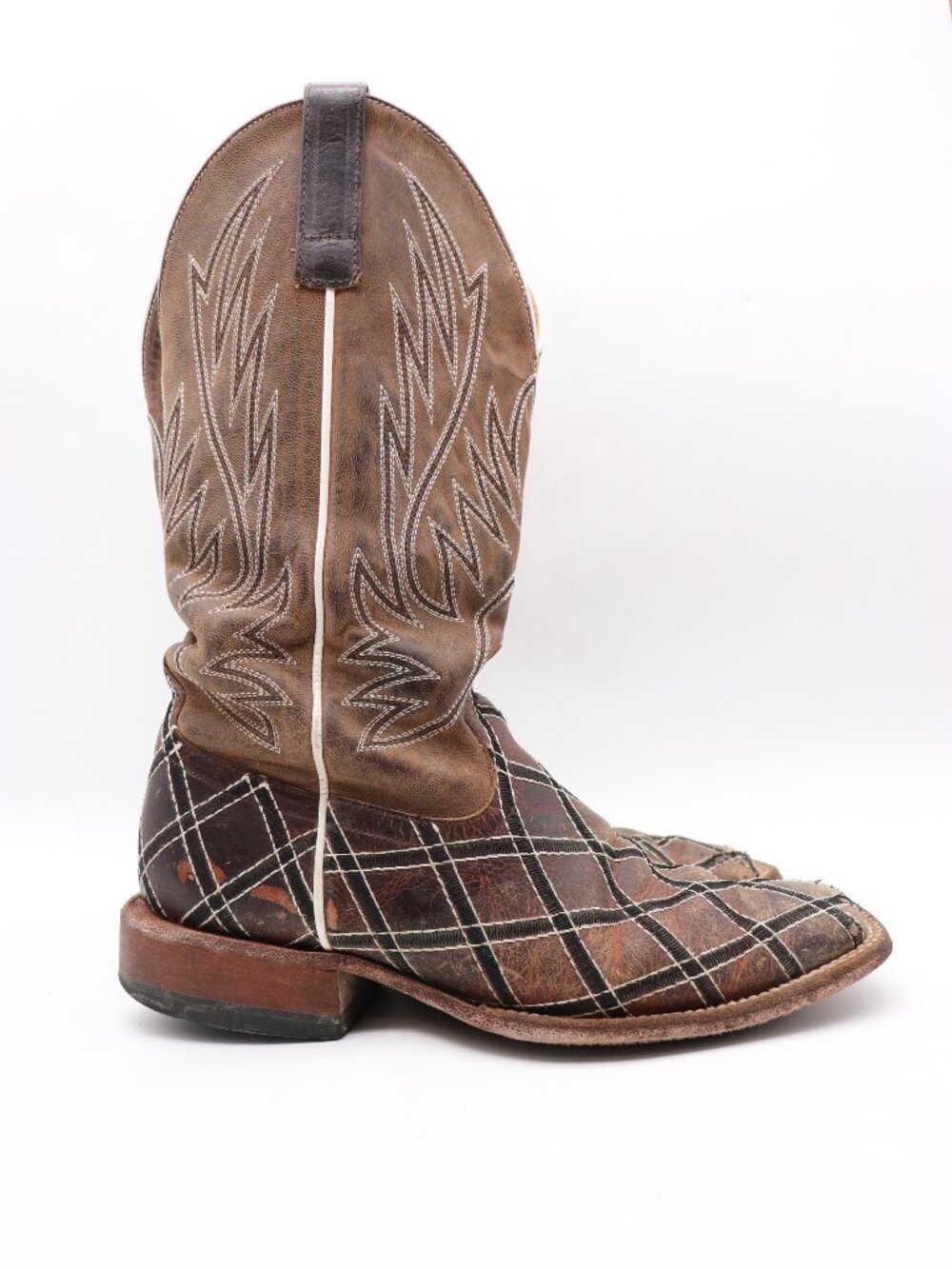 Horse Power Sabotage Boots Men’s Size 8.5 D Brown Leather Patchwork Square Toe